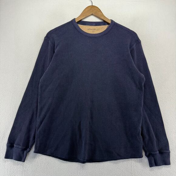 Vintage Eddie Bauer Thermal Shirt Men's Medium Blue Navy Waffle Grunge y2k Faded - Picture 2 of 8